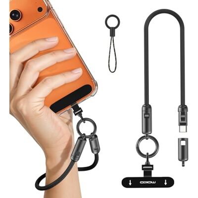 MoKo Bracelete de pulso para telemóvel 2 em 1 com cabo USB-C, cabo de carregamento rápido USB-C a USB-C PD 240 W, Preto Carga PD 240W y diseño antirrobo movil con anclaje metálico 360° MoKo Bracelete de pulso para telemóvel 2 em 1 com cabo USB-C, cabo de carregamento rápido USB-C a USB-C PD 240 W, Preto Carga PD 240W y diseño antirrobo movil con anclaje metálico 360°