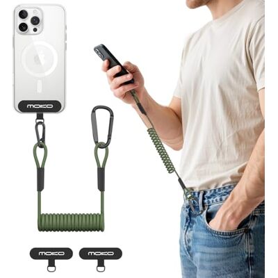 MoKo corda para telemóvel retrátil anti-roubo, verde cordão para telemóvel com cabo resistente e fixação metálica giratória 360° MoKo corda para telemóvel retrátil anti-roubo, verde cordão para telemóvel com cabo resistente e fixação metálica giratória 360°