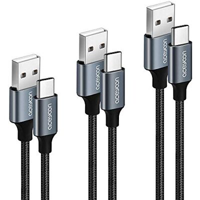 aceyoon 3 Pack cabo USB C, 2,0 rápido USB C cabo 3A USB a USB C cabo de carregamento com trançado de nylon para Galaxy S22 S21 S20 S10, para Huawei P40 P30 P20, para Google Pixel (30 cm 50 cm + 1 m) aceyoon 3 Pack cabo USB C, 2,0 rápido USB C cabo 3A USB a USB C cabo de carregamento com trançado de nylon para Galaxy S22 S21 S20 S10, para Huawei P40 P30 P20, para Google Pixel (30 cm 50 cm + 1 m)