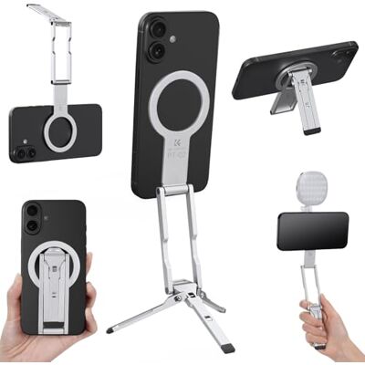 K&F CONCEPT Mini tripé magnético ultrafino 7 mm para telemóvel iPhone prata Apenas 59 g leve, suporte magnético dupla face transformável compatível com Mag--Safe, iPhone e Android -PT02 K&F CONCEPT Mini tripé magnético ultrafino 7 mm para telemóvel iPhone prata Apenas 59 g leve, suporte magnético dupla face transformável compatível com Mag--Safe, iPhone e Android -PT02