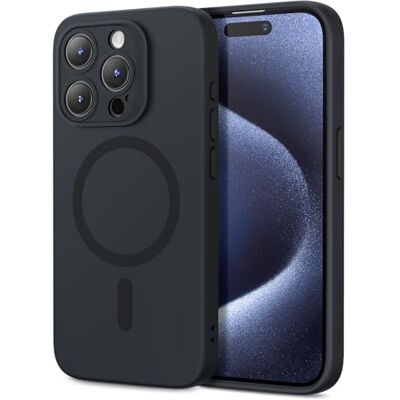 ESR Capa para iPhone 15 Pro com MagSafe, compatível com carregamento magnético, capa fina de silicone líquido, absorção de impactos, proteção de ecrã e câmera, série Cloud, preto Protección militar contra caídas, ultrafina, Forro de microfibra suave ESR Capa para iPhone 15 Pro com MagSafe, compatível com carregamento magnético, capa fina de silicone líquido, absorção de impactos, proteção de ecrã e câmera, série Cloud, preto Protección militar contra caídas, ultrafina, Forro de microfibra suave