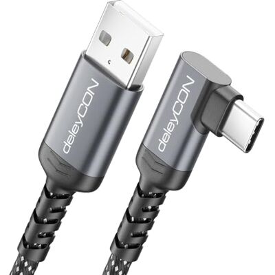deleyCON 0,5m Cabo USB C 90° Curto USB-A para USB-C Cabo de Carregamento e Dados Acoplável para iPhone 17 16 15 Pro Max Air Galaxy A16 A56 S25 S24 S23 Pixel AirPods Portátil PS5 deleyCON 0,5m Cabo USB C 90° Curto USB-A para USB-C Cabo de Carregamento e Dados Acoplável para iPhone 17 16 15 Pro Max Air Galaxy A16 A56 S25 S24 S23 Pixel AirPods Portátil PS5