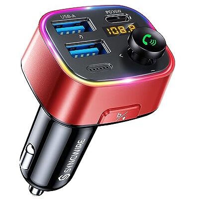 SYNCWIRE Transmissor FM Bluetooth 5.3 para carro, 48 W (PD 36W & 12 W) USB carregador adaptador de carro recetor de rádio sem fio, ecrã LED, chamadas mãos livres, suporte unidade USB, vermelho SYNCWIRE Transmissor FM Bluetooth 5.3 para carro, 48 W (PD 36W & 12 W) USB carregador adaptador de carro recetor de rádio sem fio, ecrã LED, chamadas mãos livres, suporte unidade USB, vermelho