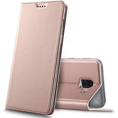 Verco Capa para Samsung Galaxy J6 2018 PU couro Flip Folio capa suporte dobrável ranhuras para cartões para telemóvel Galaxy J6 2018 capa, rosa Verco Capa para Samsung Galaxy J6 2018 PU couro Flip Folio capa suporte dobrável ranhuras para cartões para telemóvel Galaxy J6 2018 capa, rosa