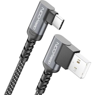 deleyCON 1 m Cabo USB C duplo 90 ° USB-A para USB-C cabo de carregamento e dados codado para iPhone 17 16 15 Pro Max Air Galaxy A16 A56 S25 S24 S23 Pixel AirPods portátil PS5 deleyCON 1 m Cabo USB C duplo 90 ° USB-A para USB-C cabo de carregamento e dados codado para iPhone 17 16 15 Pro Max Air Galaxy A16 A56 S25 S24 S23 Pixel AirPods portátil PS5