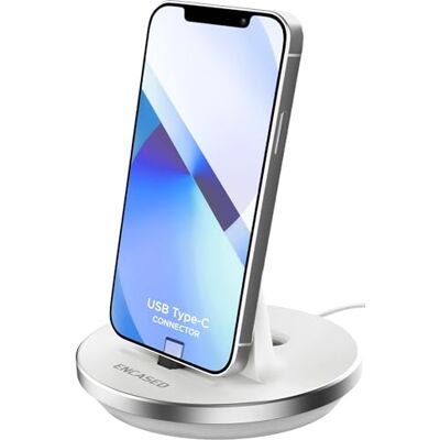 ENCASED Suporte USB-C de carregamento rápido para iPhone 18/17/16/15 Pro Max (sem fio), carregador com cabo de secretária, conector tipo C (branco) ENCASED Suporte USB-C de carregamento rápido para iPhone 18/17/16/15 Pro Max (sem fio), carregador com cabo de secretária, conector tipo C (branco)