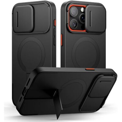 SURITCH Capa magnética compatível com iPhone 15 Pro MAX, capa de amortecimento à prova de proteção com tampa de câmara deslizante e suporte ajustável (preto) SURITCH Capa magnética compatível com iPhone 15 Pro MAX, capa de amortecimento à prova de proteção com tampa de câmara deslizante e suporte ajustável (preto)