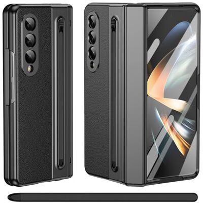 BAILI Capa para Galaxy Z Fold 3 com caneta ótica, proteção de dobradiça + Suporte para S Pen + Protetor de Tela de Vidro Temperado, Capa de Couro para Samsung Galaxy Z Fold3 Preto BAILI Capa para Galaxy Z Fold 3 com caneta ótica, proteção de dobradiça + Suporte para S Pen + Protetor de Tela de Vidro Temperado, Capa de Couro para Samsung Galaxy Z Fold3 Preto