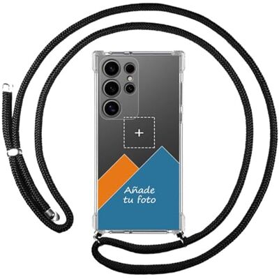 Tumundosmartphone Personalize a sua capa pendente transparente para Samsung Galaxy S24 Ultra 5G com cordão preto desenho personalizado Tumundosmartphone Personalize a sua capa pendente transparente para Samsung Galaxy S24 Ultra 5G com cordão preto desenho personalizado