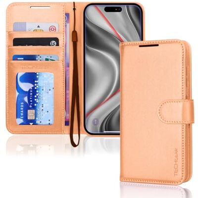 TECHGEAR Capa tipo carteira de pele sintética para iPhone 17 Pro Max com bloqueio RFID, com cartão, suporte, correia de pulso, fecho magnético, pele sintética laranja para iPhone 17 Pro Max de 6,9 TECHGEAR Capa tipo carteira de pele sintética para iPhone 17 Pro Max com bloqueio RFID, com cartão, suporte, correia de pulso, fecho magnético, pele sintética laranja para iPhone 17 Pro Max de 6,9