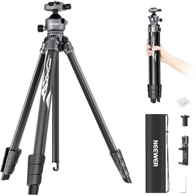NEEWER LITETRIP LT07 Tripé de viagem para câmara de alumínio de 61", suporte portátil com rótula, suporte para telemóvel de dois eixos, placa Arca QR, compatível com iPhone V3 para vídeo, carregamento NEEWER LITETRIP LT07 Tripé de viagem para câmara de alumínio de 61", suporte portátil com rótula, suporte para telemóvel de dois eixos, placa Arca QR, compatível com iPhone V3 para vídeo, carregamento