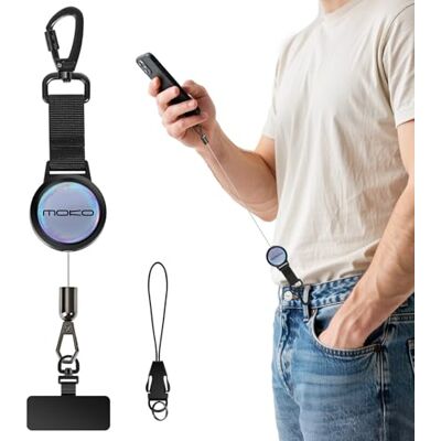 MoKo Corda para telemóvel retrátil anti-roubo, preto e prata cordão para telemóvel com cabo resistente e fixação metálica giratória 360° MoKo Corda para telemóvel retrátil anti-roubo, preto e prata cordão para telemóvel com cabo resistente e fixação metálica giratória 360°