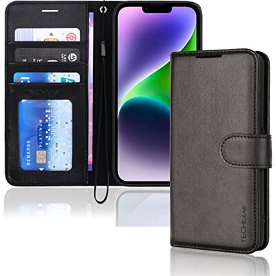 TECHGEAR - iPhone 14 - Funda carteira em couro com porta-cartões - Preto TECHGEAR - iPhone 14 - Funda carteira em couro com porta-cartões - Preto