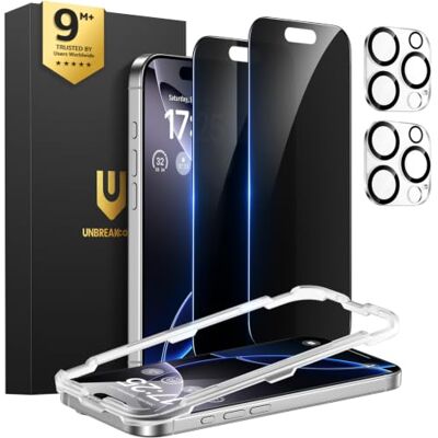 UNBREAKcable Protetor de ecrã privado para iPhone 16 Pro (6,3 polegadas), embalagem de 2 + 2 protetores de lente Ângulo anti-espião de 25° dureza 9H anti-impressões vidro temperado HD UNBREAKcable Protetor de ecrã privado para iPhone 16 Pro (6,3 polegadas), embalagem de 2 + 2 protetores de lente Ângulo anti-espião de 25° dureza 9H anti-impressões vidro temperado HD