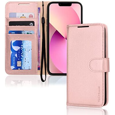 TECHGEAR Capa compatível com iPhone 13 capa carteira protetora de couro com ranhuras para cartões, suporte e correia de pulso couro de PU para iPhone 13 6,1" (rosa) TECHGEAR Capa compatível com iPhone 13 capa carteira protetora de couro com ranhuras para cartões, suporte e correia de pulso couro de PU para iPhone 13 6,1" (rosa)