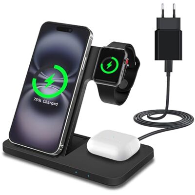 MMOBIEL Estação de Carregamento Sem Fio para iPhone, Apple Watch e AirPods da Suporte Carregador Múltiplo 3 em 1 (Carregamento rápido de 18W) MMOBIEL Estação de Carregamento Sem Fio para iPhone, Apple Watch e AirPods da Suporte Carregador Múltiplo 3 em 1 (Carregamento rápido de 18W)