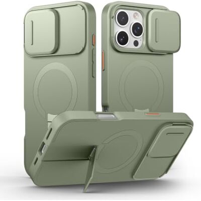 SURITCH Capa magnética compatível com iPhone 16 Pro MAX, capa de amortecimento à prova de proteção com tampa de câmara deslizante e suporte ajustável (verde) SURITCH Capa magnética compatível com iPhone 16 Pro MAX, capa de amortecimento à prova de proteção com tampa de câmara deslizante e suporte ajustável (verde)