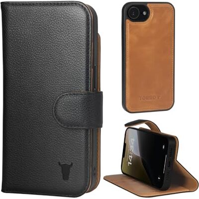 TORRO Capa de pele autêntica compatível com iPhone 17e e iPhone 16e (6,1" 2026/2025) capa com fecho magnético desmontável e suporte (compatível com carregadores MagSafe oficiais) (preto) TORRO Capa de pele autêntica compatível com iPhone 17e e iPhone 16e (6,1" 2026/2025) capa com fecho magnético desmontável e suporte (compatível com carregadores MagSafe oficiais) (preto)