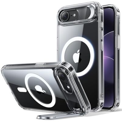 ESR Classic Hybrid capa para iPhone 17e/16e com suporte Flex, transparente Anti-amarelecimento durável, suporte para câmara, compatível com MagSafe, proteção militar 4X, capa magnética ESR Classic Hybrid capa para iPhone 17e/16e com suporte Flex, transparente Anti-amarelecimento durável, suporte para câmara, compatível com MagSafe, proteção militar 4X, capa magnética