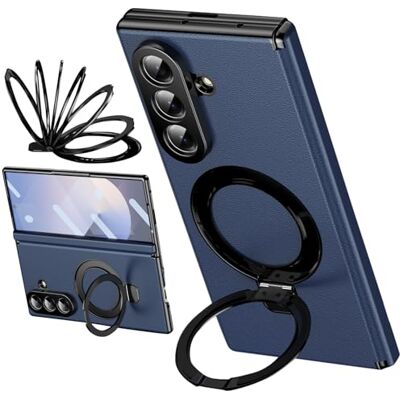 BAILI Capa para Samsung Z Fold7 com suporte integrado, proteção de dobradiça, protetor de ecrã, capa de couro para Samsung Galaxy Z Fold 7 compatível com Magnetic Ring-azul BAILI Capa para Samsung Z Fold7 com suporte integrado, proteção de dobradiça, protetor de ecrã, capa de couro para Samsung Galaxy Z Fold 7 compatível com Magnetic Ring-azul