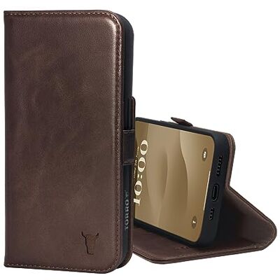 TORRO Capa compatível com iPhone 15 capa tipo carteira de couro premium com suporte e ranhuras para cartões castanho escuro TORRO Capa compatível com iPhone 15 capa tipo carteira de couro premium com suporte e ranhuras para cartões castanho escuro