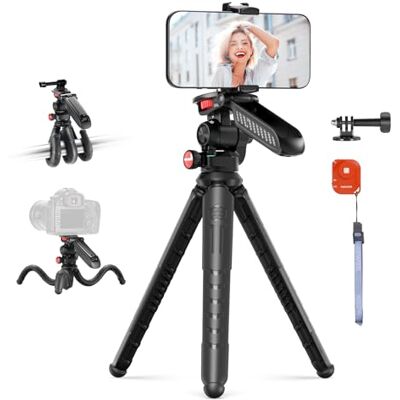 Neewer Tripé flexível telefone e câmara com controlo/pega / suporte para telemóvel/adaptador câmara ação, mini tripé viagem Vlog Selfie Stick compatível com iPhone GoPro Hero13 111 10 Samsung, TP36 Neewer Tripé flexível telefone e câmara com controlo/pega / suporte para telemóvel/adaptador câmara ação, mini tripé viagem Vlog Selfie Stick compatível com iPhone GoPro Hero13 111 10 Samsung, TP36