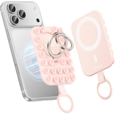 SYNCWIRE Suporte de anel magnético de silicone com ventosa forte compatível com MagSafe – suporte de telefone para iPhone/Android, mãos livres, selfies, vídeos e TikTok, rosa SYNCWIRE Suporte de anel magnético de silicone com ventosa forte compatível com MagSafe – suporte de telefone para iPhone/Android, mãos livres, selfies, vídeos e TikTok, rosa