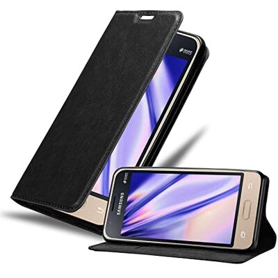Cadorabo Estojo compatível com Samsung Galaxy J1 Mini em preto antracite capa protetora com fecho magnético, função Stand e ranhura para cartões Cadorabo Estojo compatível com Samsung Galaxy J1 Mini em preto antracite capa protetora com fecho magnético, função Stand e ranhura para cartões