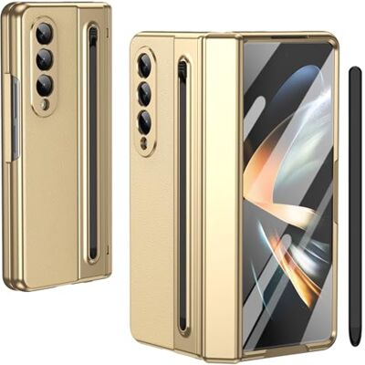 BAILI Capa para Galaxy Z Fold4 com lápis e ranhura para lápis, protetor de ecrã temperado capa de couro com proteção de dobradiça para Samsung Galaxy Z Fold4-Ouro BAILI Capa para Galaxy Z Fold4 com lápis e ranhura para lápis, protetor de ecrã temperado capa de couro com proteção de dobradiça para Samsung Galaxy Z Fold4-Ouro