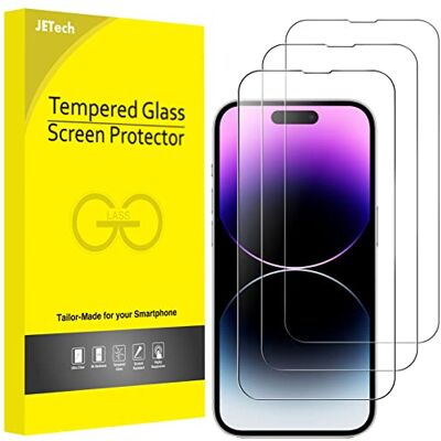 JETech Protetor de Ecrã Cobertura Completa para iPhone 14 Pro 6,1 Polegadas, Vidro Temperado 9H Compatível com Capa, HD Transparente, 3 Unidades JETech Protetor de Ecrã Cobertura Completa para iPhone 14 Pro 6,1 Polegadas, Vidro Temperado 9H Compatível com Capa, HD Transparente, 3 Unidades