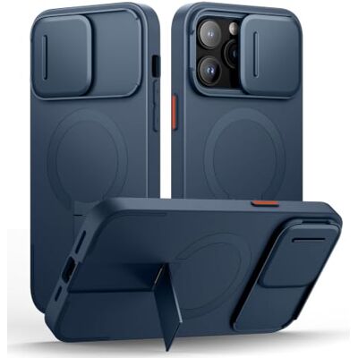 SURITCH Capa magnética compatível com iPhone 14 Pro MAX, capa de amortecimento à prova de proteção com tampa de câmara deslizante e suporte ajustável (azul) SURITCH Capa magnética compatível com iPhone 14 Pro MAX, capa de amortecimento à prova de proteção com tampa de câmara deslizante e suporte ajustável (azul)