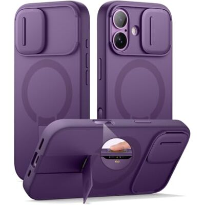 SURITCH Capa magnética compatível com iPhone 17, capa de amortecimento à prova de proteção com tampa de câmara deslizante e suporte ajustável (roxo) SURITCH Capa magnética compatível com iPhone 17, capa de amortecimento à prova de proteção com tampa de câmara deslizante e suporte ajustável (roxo)