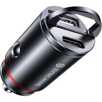 SYNCWIRE Carregador de Carro USB C (60 W, 30 W e QC 3.0), Cor Preto SYNCWIRE Carregador de Carro USB C (60 W, 30 W e QC 3.0), Cor Preto