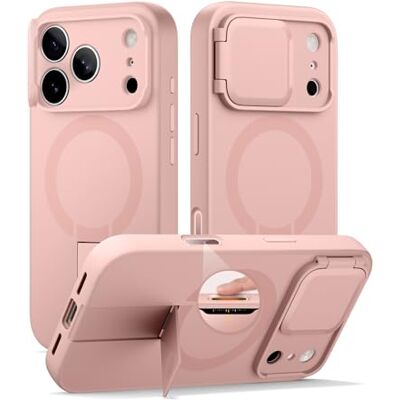 SURITCH Capa magnética compatível com iPhone 17 Pro MAX, capa de amortecimento à prova de proteção com tampa de câmara e suporte ajustável (rosa) SURITCH Capa magnética compatível com iPhone 17 Pro MAX, capa de amortecimento à prova de proteção com tampa de câmara e suporte ajustável (rosa)