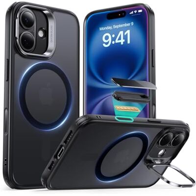 ESR Classic Hybrid Funda para iPhone 16 con Soporte Flex, Negro Mate Anti-amarelecimento durável, suporte para câmara, compatível com MagSafe, proteção militar 3X, capa magnética ESR Classic Hybrid Funda para iPhone 16 con Soporte Flex, Negro Mate Anti-amarelecimento durável, suporte para câmara, compatível com MagSafe, proteção militar 3X, capa magnética