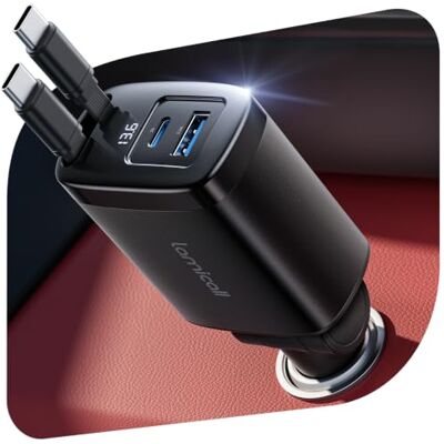 Lamicall 4 em 1 carregador de carro carregamento rápido, 87 W carregador 2 cabos removíveis tipo C, 180° dobrável, ecrã de tensão, adaptador de carro com portas USB-C/A, para iPhone/Android Lamicall 4 em 1 carregador de carro carregamento rápido, 87 W carregador 2 cabos removíveis tipo C, 180° dobrável, ecrã de tensão, adaptador de carro com portas USB-C/A, para iPhone/Android