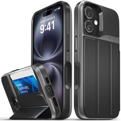 VENA vCommute Capa carteira para Apple iPhone 16 (6,1"), (qualidade militar, ranhuras para cartões) capa de couro case com função de suporte preto VENA vCommute Capa carteira para Apple iPhone 16 (6,1"), (qualidade militar, ranhuras para cartões) capa de couro case com função de suporte preto