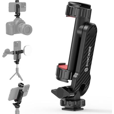 SYNCWIRE Adaptador de tripé para smartphone, suporte móvel de tripé com 2 sapatas frias, base combinada com parafuso de 1/4" e suporte de fixação fria, rotação de 360°, suporte de câmara SYNCWIRE Adaptador de tripé para smartphone, suporte móvel de tripé com 2 sapatas frias, base combinada com parafuso de 1/4" e suporte de fixação fria, rotação de 360°, suporte de câmara