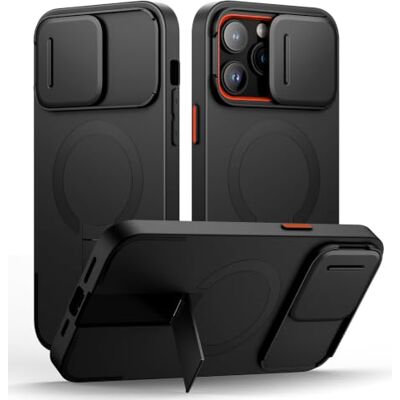 SURITCH Capa magnética compatível com iPhone 14 Pro MAX, capa de amortecimento à prova de proteção com tampa de câmara deslizante e suporte ajustável (preto) SURITCH Capa magnética compatível com iPhone 14 Pro MAX, capa de amortecimento à prova de proteção com tampa de câmara deslizante e suporte ajustável (preto)