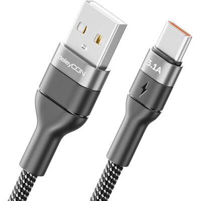 deleyCON 3,0 m Cabo USB C 3.1 a cabo de carregamento e dados USB-A a USB-C para iPhone 17 16 15 Pro Max Air Galaxy A16 A56 S25 S24 S23 Pixel iPad Pro Portátil AirPods Tablet Switch PS5 deleyCON 3,0 m Cabo USB C 3.1 a cabo de carregamento e dados USB-A a USB-C para iPhone 17 16 15 Pro Max Air Galaxy A16 A56 S25 S24 S23 Pixel iPad Pro Portátil AirPods Tablet Switch PS5