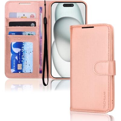 Techgear - iPhone 15 Leather Wallet Case - Couro - Capa de telemóvel Techgear - iPhone 15 Leather Wallet Case - Couro - Capa de telemóvel