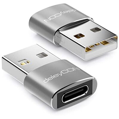 deleyCON Adaptador USB C (2 Peças) USB-C Soquete a USB-A Conector para Cabo de Carregamento Carregador de Dados para iPhone 17 16 15, iPad, Airpods, Watch, Galaxy S25/S24/S23, PC, Tablet, Notebook deleyCON Adaptador USB C (2 Peças) USB-C Soquete a USB-A Conector para Cabo de Carregamento Carregador de Dados para iPhone 17 16 15, iPad, Airpods, Watch, Galaxy S25/S24/S23, PC, Tablet, Notebook