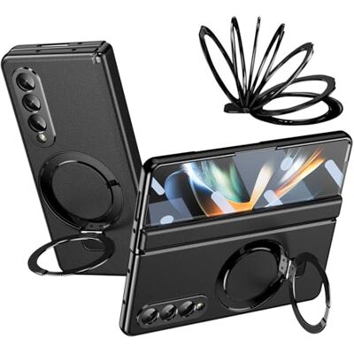BAILI Capa para Samsung Z Fold4 com suporte integrado, proteção de dobradiça, protetor de ecrã, capa de couro para Samsung Galaxy Z Fold 4 compatível com Magnetic Ring preto BAILI Capa para Samsung Z Fold4 com suporte integrado, proteção de dobradiça, protetor de ecrã, capa de couro para Samsung Galaxy Z Fold 4 compatível com Magnetic Ring preto