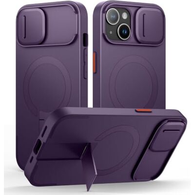 SURITCH Capa magnética compatível com iPhone 15, capa de amortecimento à prova de proteção com tampa de câmara deslizante e suporte ajustável (roxo) SURITCH Capa magnética compatível com iPhone 15, capa de amortecimento à prova de proteção com tampa de câmara deslizante e suporte ajustável (roxo)