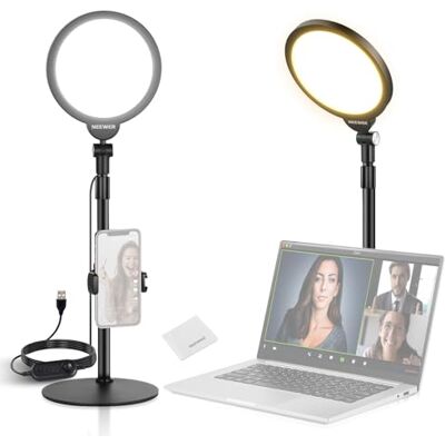 NEEWER Básico 7" Aro luz secretária para gravação, 10 W Key Lighting ecrã completo regulável com suporte/suporte telefone / pano limpeza para iPhone Laptop Vlog Live Streaming videoconferência, R06 NEEWER Básico 7" Aro luz secretária para gravação, 10 W Key Lighting ecrã completo regulável com suporte/suporte telefone / pano limpeza para iPhone Laptop Vlog Live Streaming videoconferência, R06