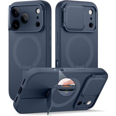 SURITCH Capa magnética compatível com iPhone 17 Pro MAX, capa de amortecimento à prova de proteção com tampa de câmara e suporte ajustável (azul) SURITCH Capa magnética compatível com iPhone 17 Pro MAX, capa de amortecimento à prova de proteção com tampa de câmara e suporte ajustável (azul)