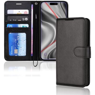 TECHGEAR Capa tipo carteira de pele sintética para iPhone 17 Pro Max com bloqueio RFID, com cartão, suporte, correia de pulso, fecho magnético, pele sintética preta para iPhone 17 Pro Max de 6,9 TECHGEAR Capa tipo carteira de pele sintética para iPhone 17 Pro Max com bloqueio RFID, com cartão, suporte, correia de pulso, fecho magnético, pele sintética preta para iPhone 17 Pro Max de 6,9