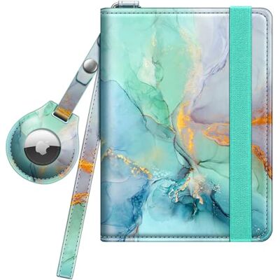 FINTIE Capa para passaporte com suporte AirTag, carteira de viagem fina com bloqueio RFID, capa protetora para passaporte com ranhuras para cartões de crédito para mulheres / homens, mármore FINTIE Capa para passaporte com suporte AirTag, carteira de viagem fina com bloqueio RFID, capa protetora para passaporte com ranhuras para cartões de crédito para mulheres / homens, mármore