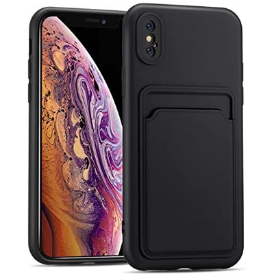 Verco Para iPhone X/XS Capa com porta-cartões, capa protetora com ranhura para cartões, proteção anti-choque de TPU e forro de microfibra, compatível com iPhone X/XS (5,8 polegadas), preto Verco Para iPhone X/XS Capa com porta-cartões, capa protetora com ranhura para cartões, proteção anti-choque de TPU e forro de microfibra, compatível com iPhone X/XS (5,8 polegadas), preto