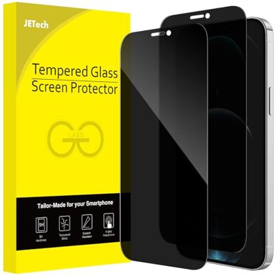 JETech Protetor de ecrã de privacidade para iPhone 12 Pro Max, 2 unidades Anti-espionagem vidro temperado cobertura completa, proteção borda a borda, amigável para capa, HD claro JETech Protetor de ecrã de privacidade para iPhone 12 Pro Max, 2 unidades Anti-espionagem vidro temperado cobertura completa, proteção borda a borda, amigável para capa, HD claro